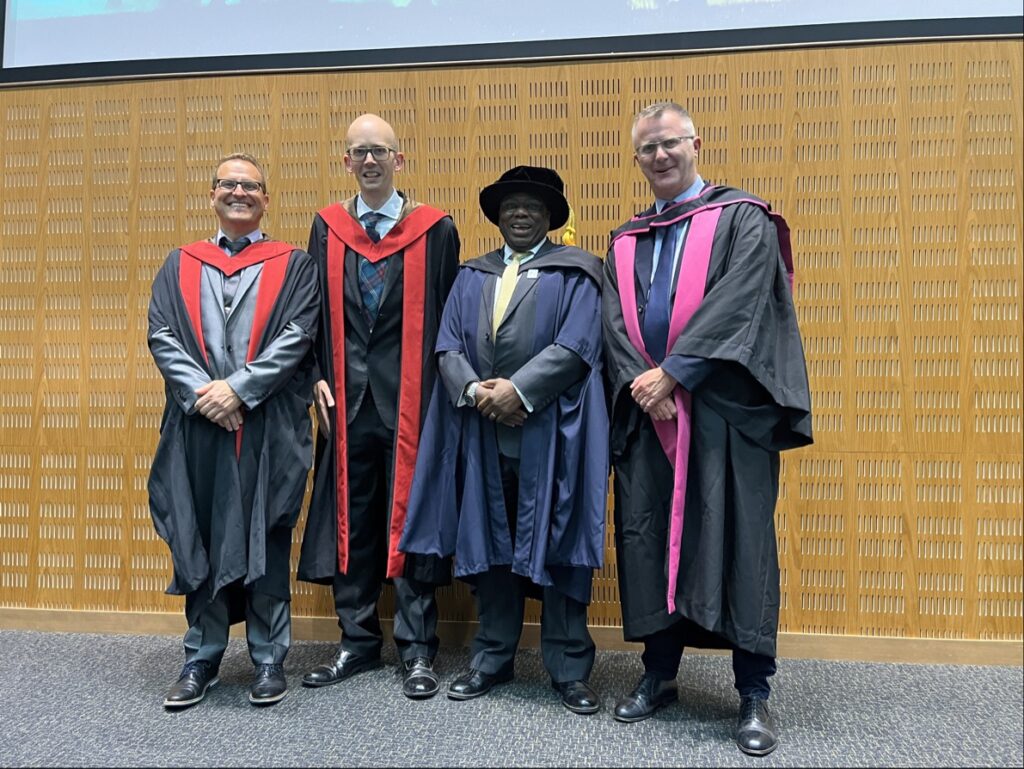Inaugural Lecture Showcase 2025 pictured left to right Professors Gregor Gorjanc, James Prendergast, Mizeck Chagunda, Liam Morrison in the Roslin Institute auditorium
