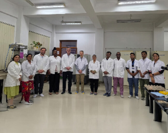 Photo of lab group gathered for training session at International Workshop on PGCs Biobanking and Surrogate Technology for Conservation and Development of Chicken Genetic Resources. Credit ICAR